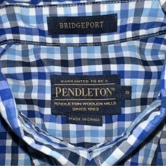 Pendleton Bridgeport Plaid Button-Down Blue & White 100% Cotton Shirt Mens Sz S - Picture 4 of 8
